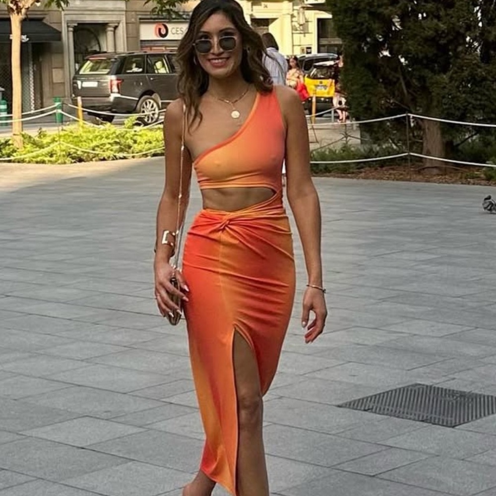 Elegant One Shoulder Orange Dress